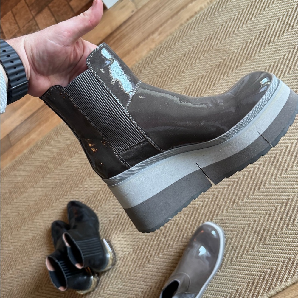 Naked Feet Taupe Patent Platform Chelsea Boots | Size 9